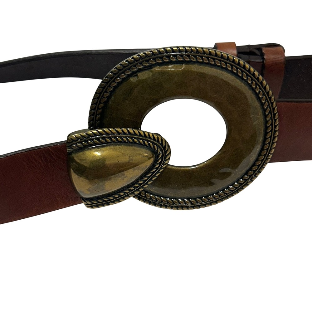 Coldwater Creek Brown Leather Western Belt Brass Hook Buckle Plus Size‎ 1X 2X